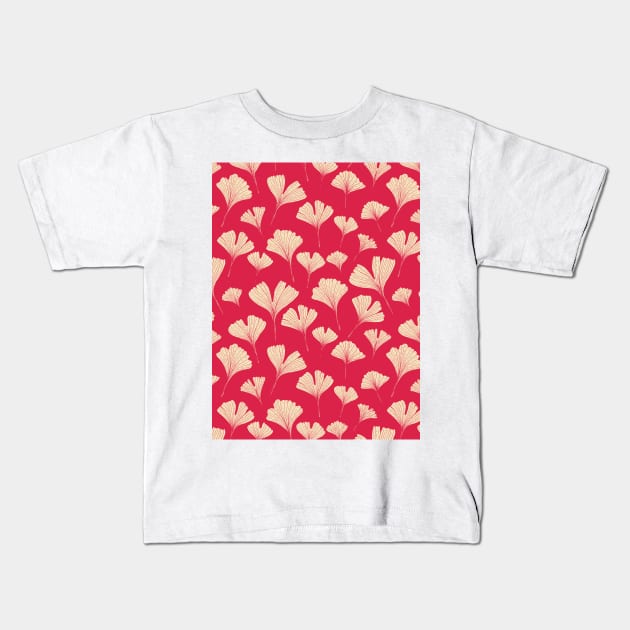 Ginkgo biloba leaves botanical pattern in viva magenta Kids T-Shirt by Natalisa